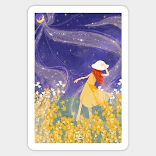 Aurora and fireflies in  Yellow Petaled Flower Field Sticker